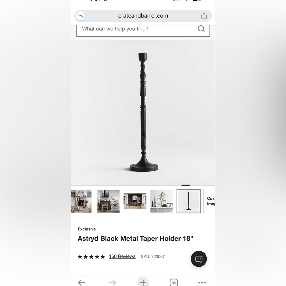 Crate&Barrel Black Metal Taper Holder